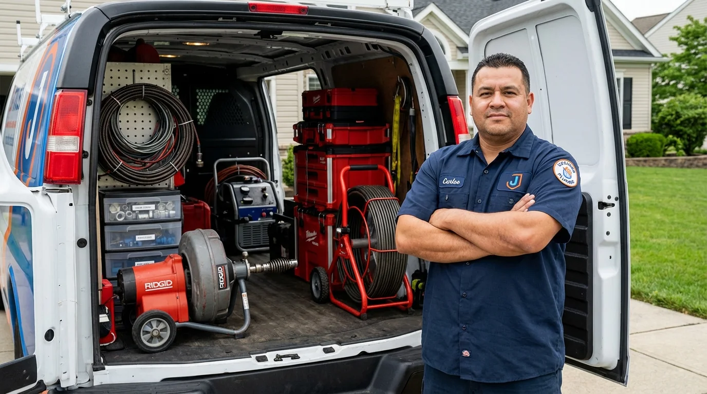 Professional drain cleaning equipment and Johns Plumbing LLC plumber in Southbridge
