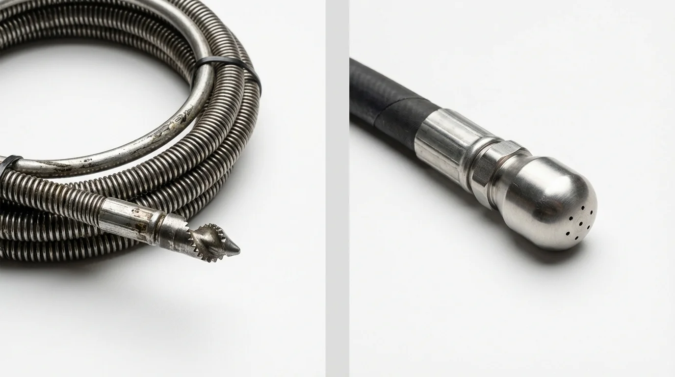 Drain snake cable and hydro jetting nozzle used for drain cleaning in Southbridge, MA